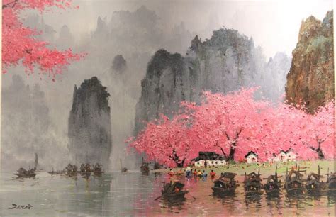 The Peach Blossom Spring - Een Idyllische Fusie van Surrealisme en Chinese Kalligrafie!